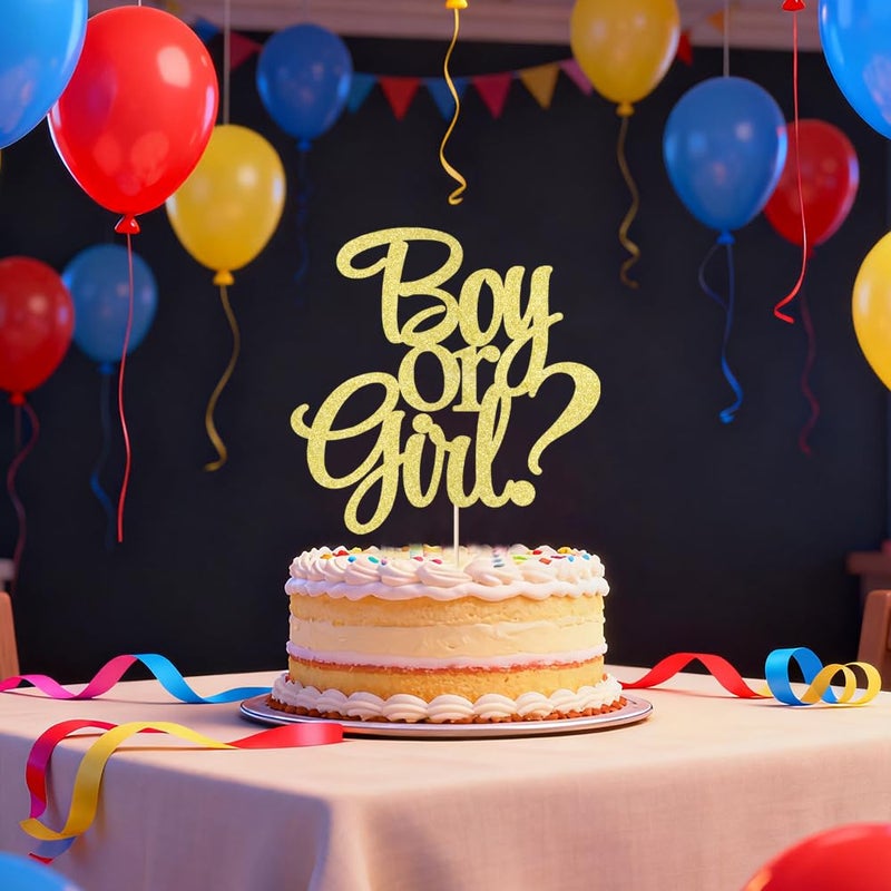Auteby Boy or Girl Cake Topper - Glitter Baby Shower Party Decorations Supplies (Gold) - Image 1